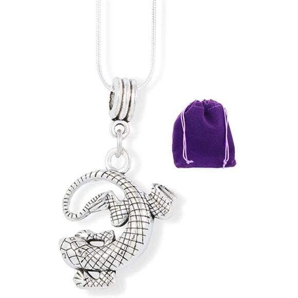 Lizard in a C Shape Hanging by Tail Charm Necklace Pendant - Picture 1 of 4